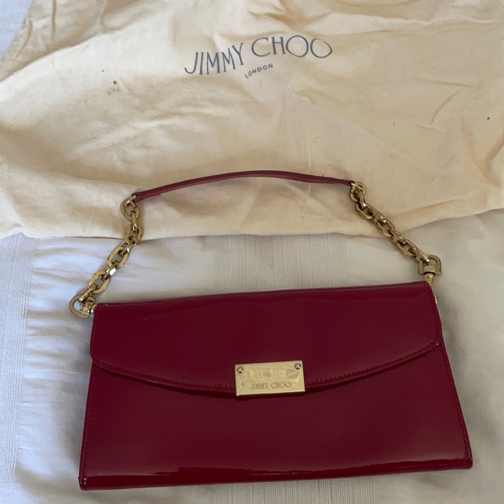 Jimmy Choo patent red clutch